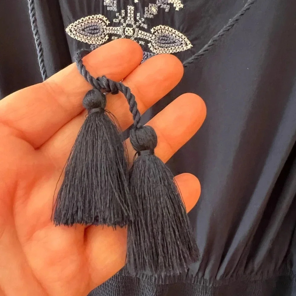 J. Jill‎ Dress Sleeveless Embroidered Blue XS Mini Knee Length Spring Summer - Picture 6 of 9